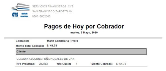 Pagos de Hoy por Cobrador