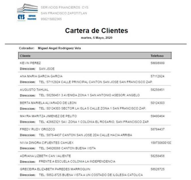 Cartera de Clientes por Cobrador