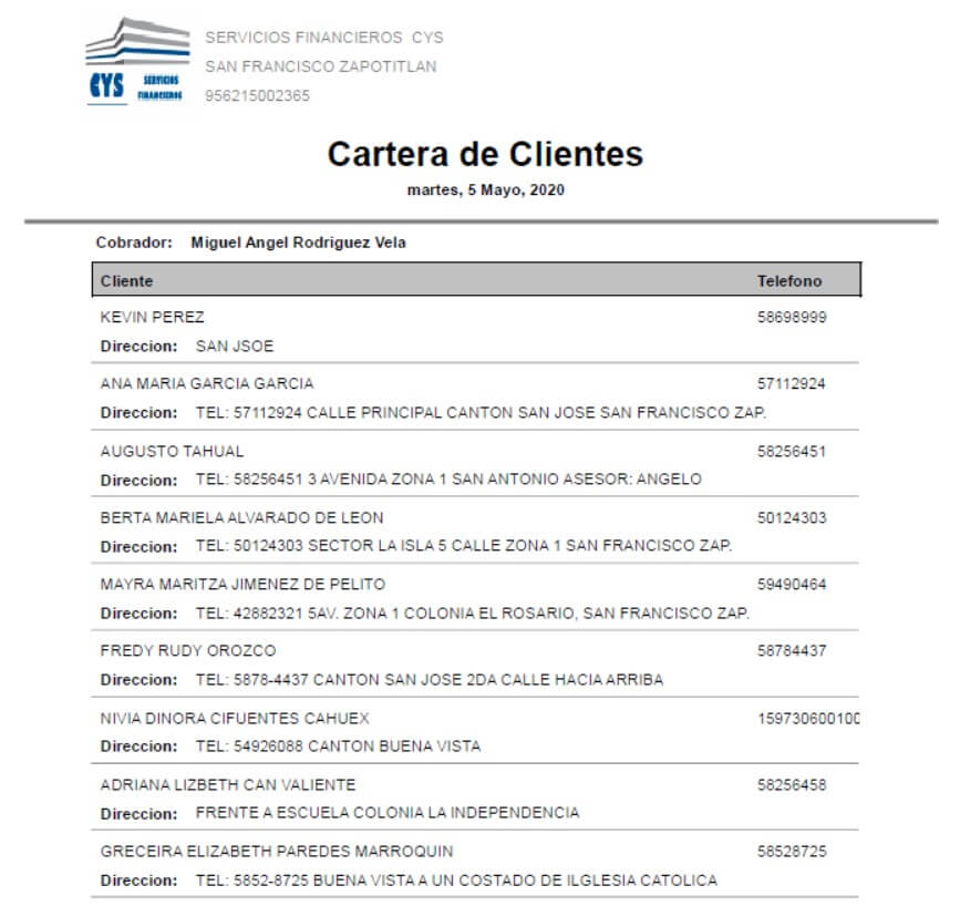 Cartera de Clientes por Cobrador