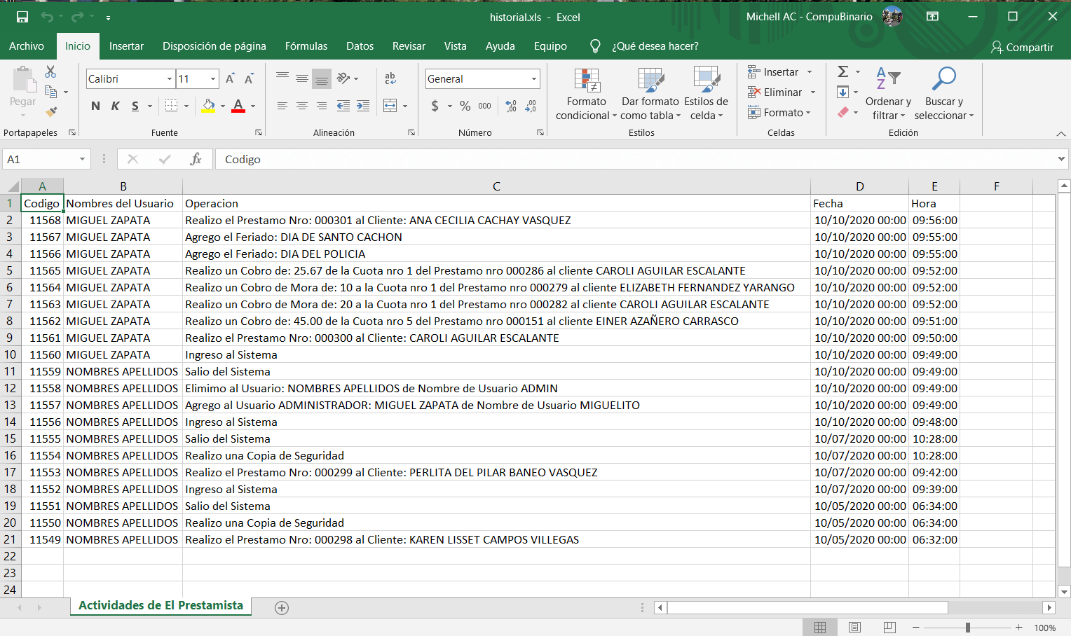 Historial de Actividades 2