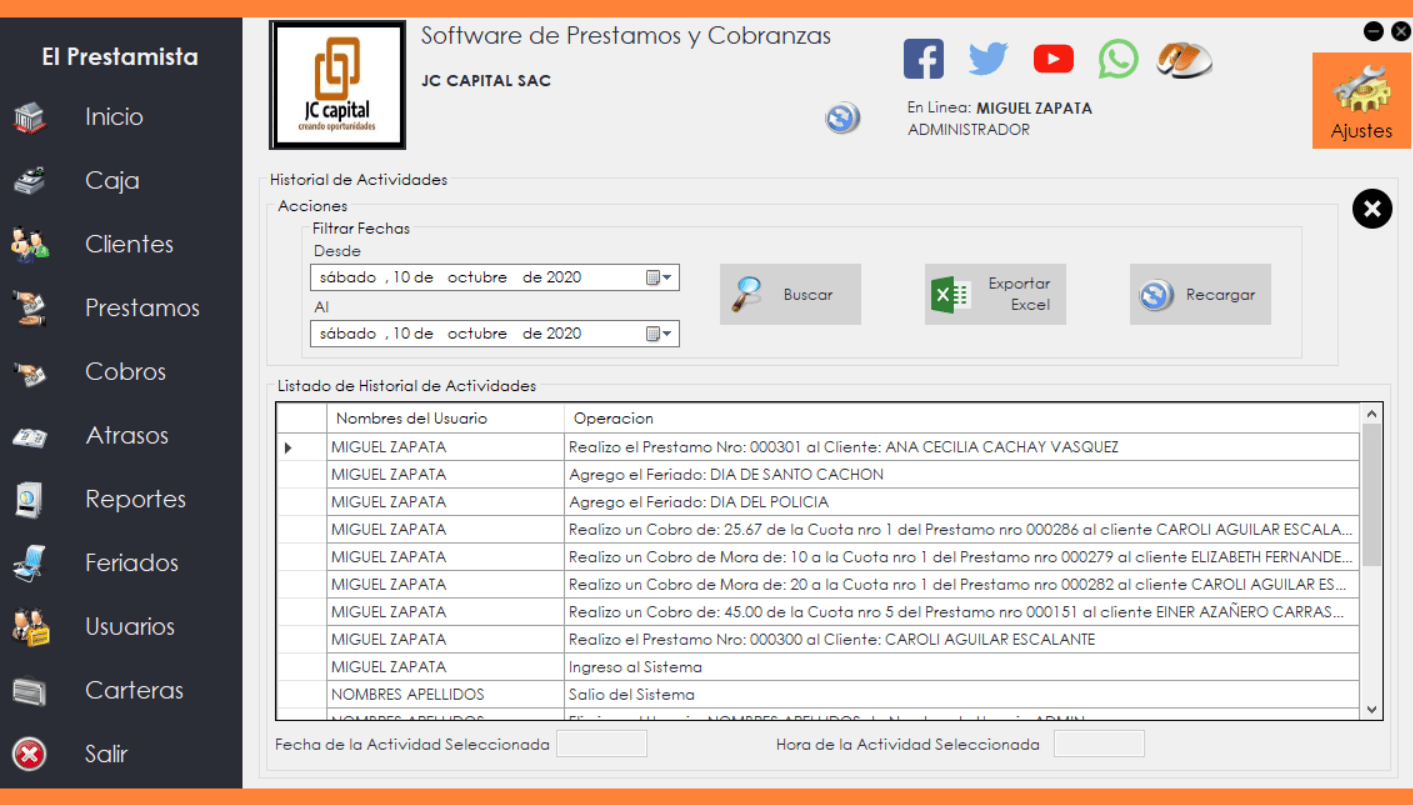 Historial de Actividades