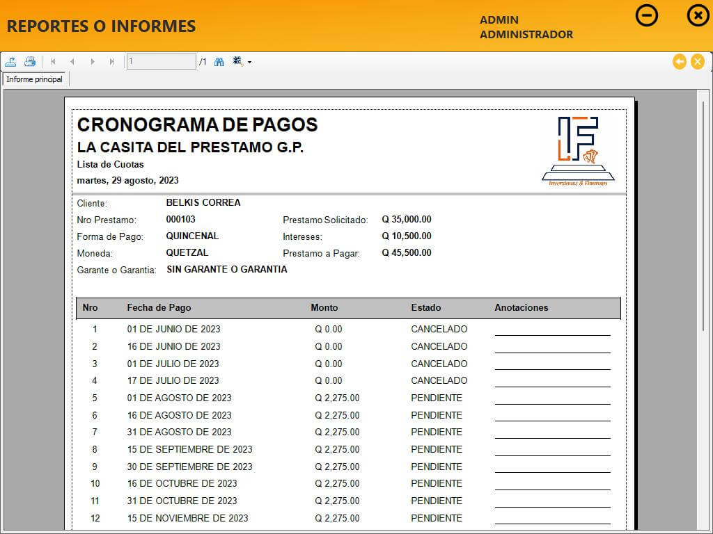 sistema de prestamos